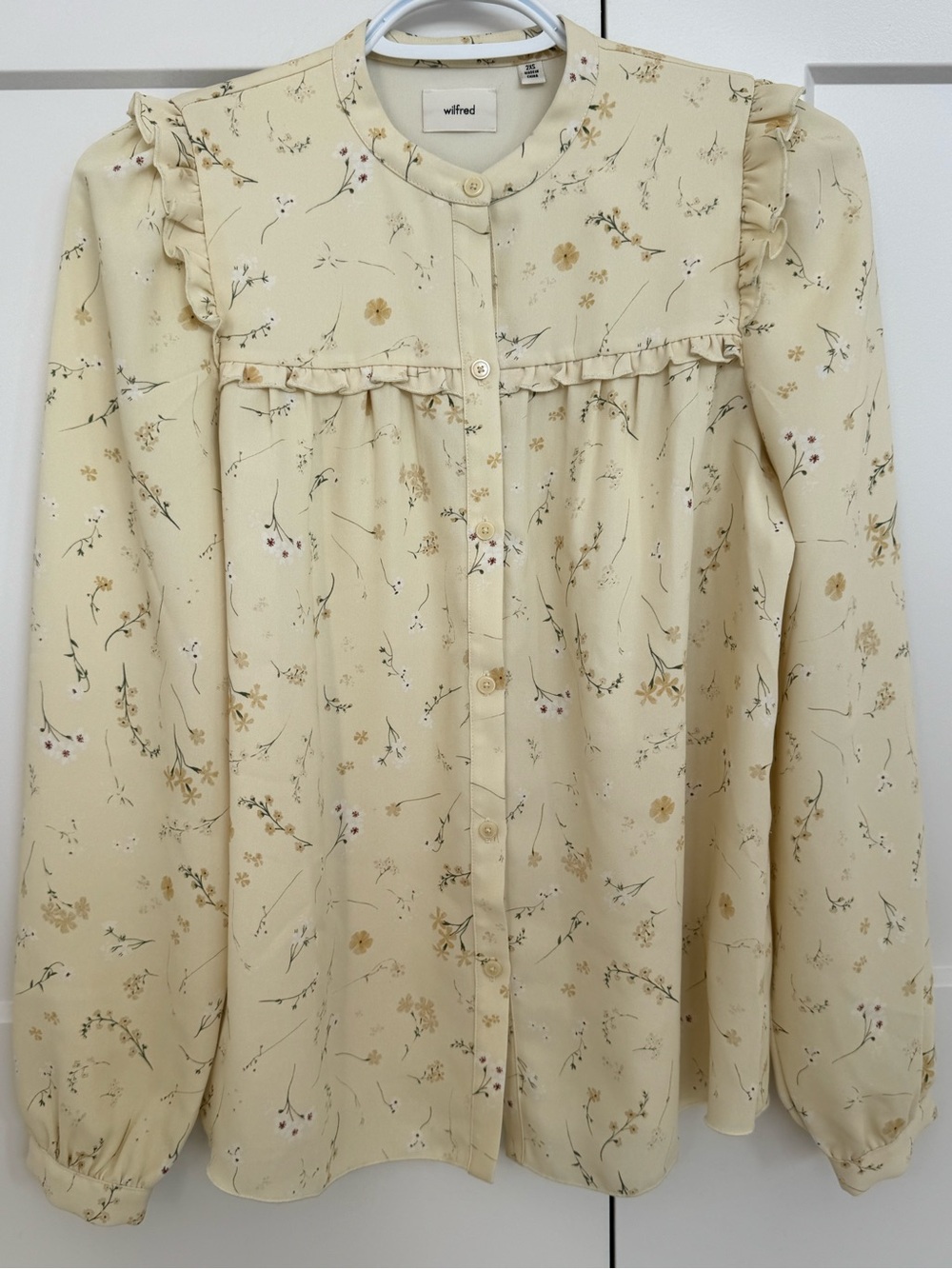 Wilfred Cream Floral Ruffle Button-Front Blouse